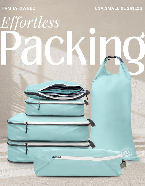 Load image into Gallery viewer, Compression Packing Cubes for Travel - Luggage and Backpack Organizer Packaging Cubes for Clothes (Dusty Teal and White, 6Piece)
