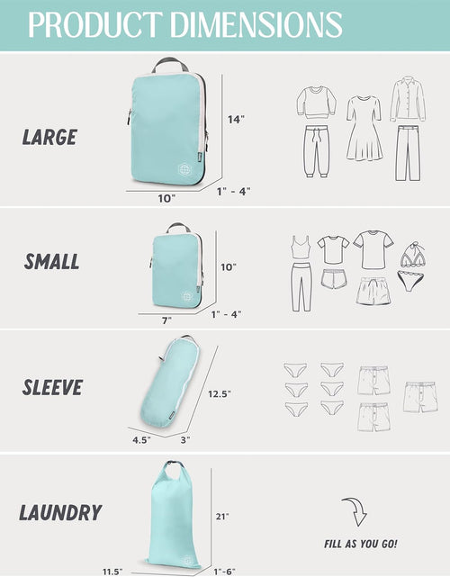 Load image into Gallery viewer, Compression Packing Cubes for Travel - Luggage and Backpack Organizer Packaging Cubes for Clothes (Dusty Teal and White, 6Piece)
