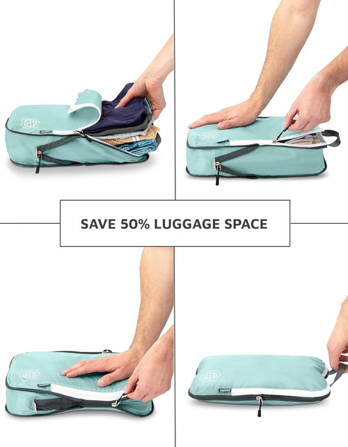 Load image into Gallery viewer, Compression Packing Cubes for Travel - Luggage and Backpack Organizer Packaging Cubes for Clothes (Dusty Teal and White, 6Piece)
