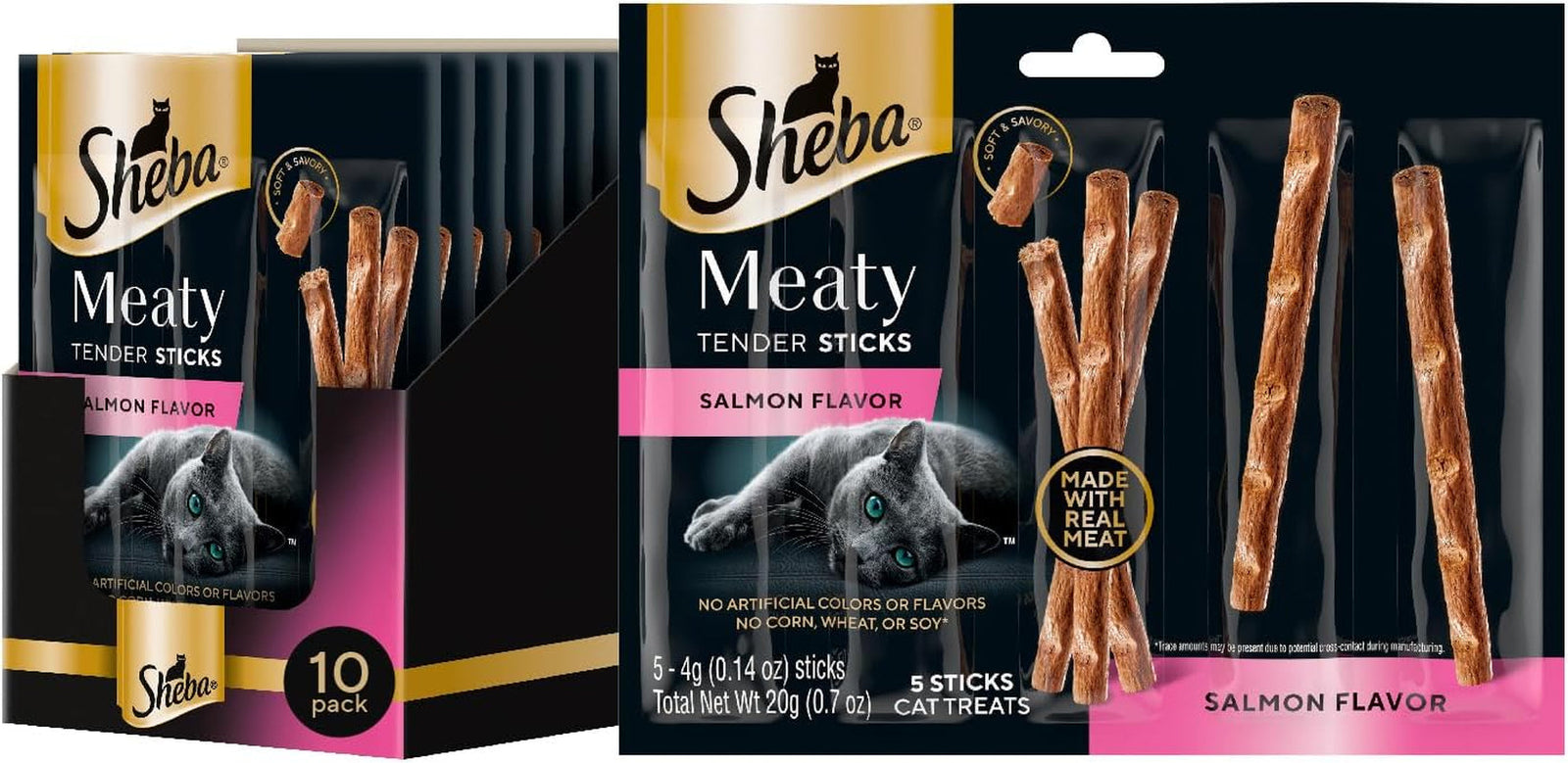 Meaty Tender Sticks Soft Cat Treats Salmon Flavor, 0.14 Oz Sticks (Pack of 10) (50 Sticks Total)