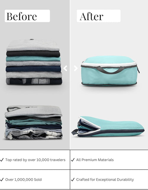 Load image into Gallery viewer, Compression Packing Cubes for Travel - Luggage and Backpack Organizer Packaging Cubes for Clothes (Dusty Teal and White, 6Piece)
