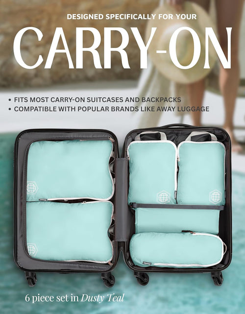 Load image into Gallery viewer, Compression Packing Cubes for Travel - Luggage and Backpack Organizer Packaging Cubes for Clothes (Dusty Teal and White, 6Piece)
